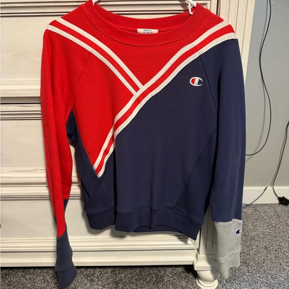 Champion size small red white and blue reverse weave crewneck